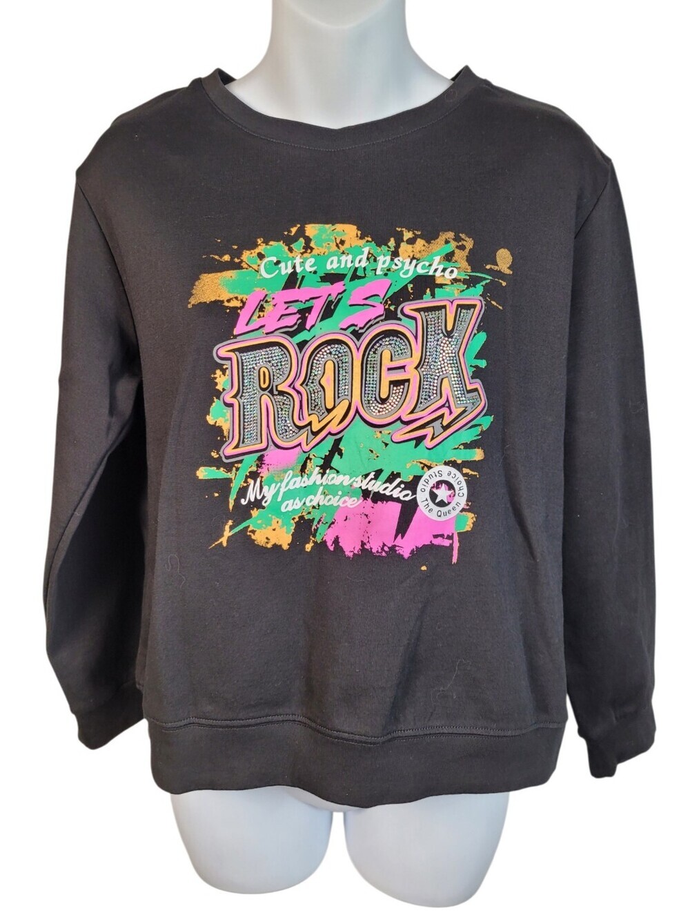2/$20 Y2K Black Lets Rock Funny Graphic Sweatshirt Top Size: M